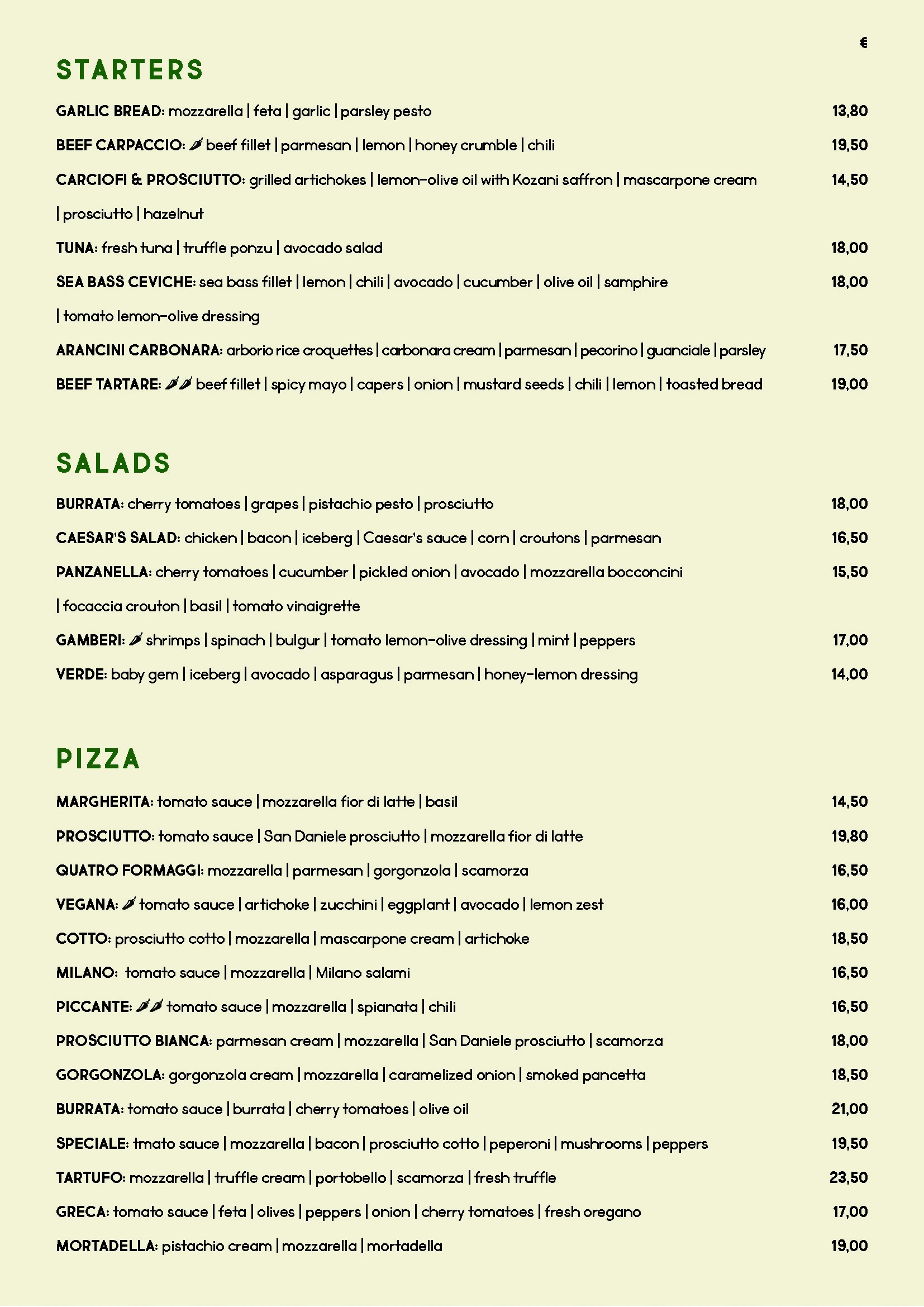 Food menu — page 2